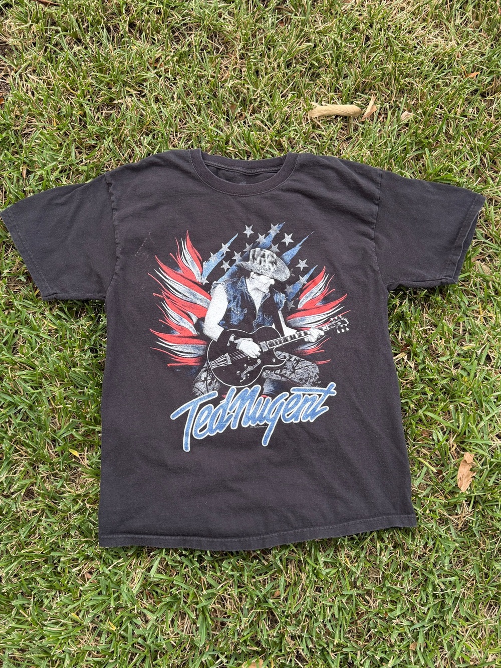 American Vintage Black Graphic Tee with Red and Blue Accent